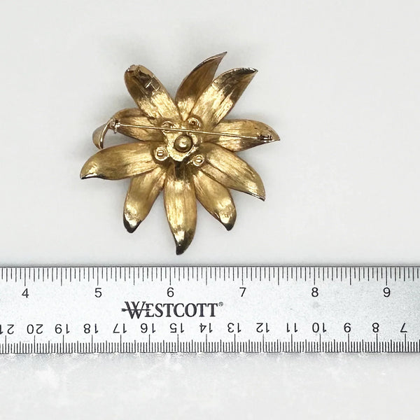 Vintage Flower Trembler Brooch with Pastel Rhinestone Center