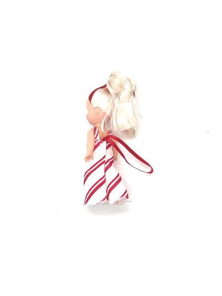 2001 Peppermint Kelly ornament doll from Mattel's Kelly Club line. She was released as part of the "I'm an Ornament Too!" series, specifically designed to double as a Christmas tree decoration.