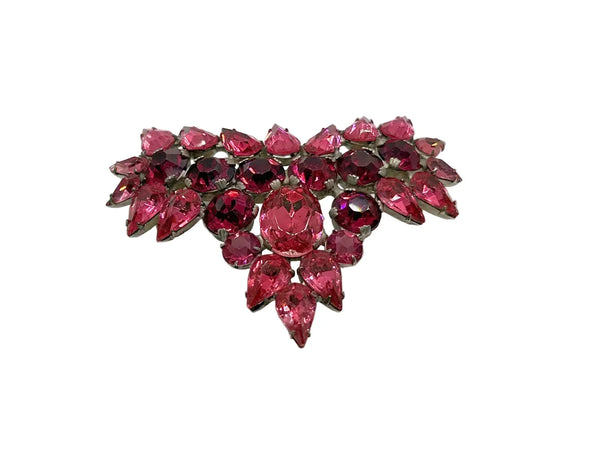 Fantastic Hot Pink and Red Heart Vintage Rhinestone Brooch