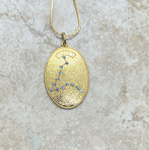 Vintage Oval Pisces Zodiac Pendant with Glittering Stones