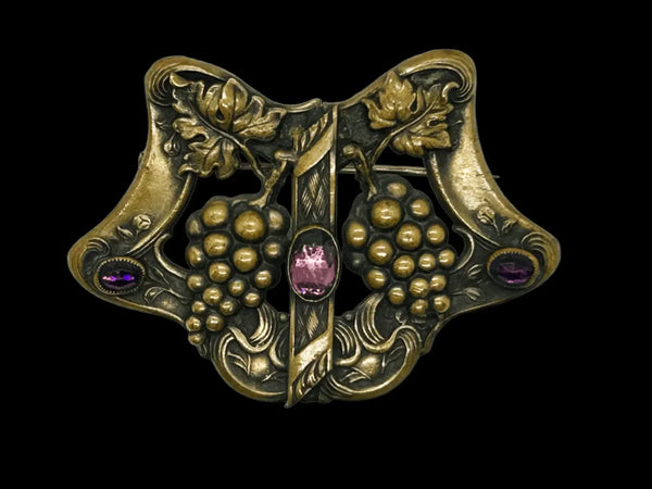 Antique Art Nouveau Brass Sash Pin with Purple Stones