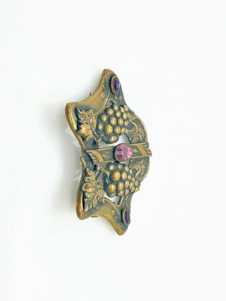 Antique Art Nouveau Brass Sash Pin with Purple Stones