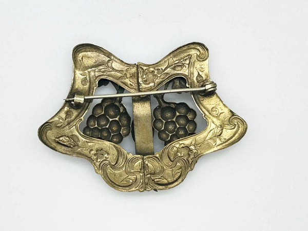 Antique Art Nouveau Brass Sash Pin with Purple Stones