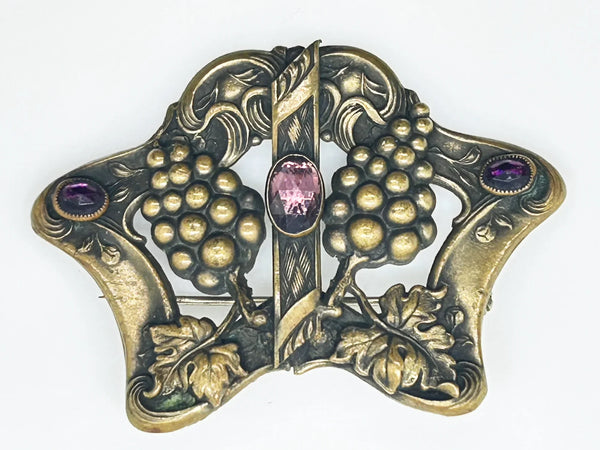 Antique Art Nouveau Brass Sash Pin with Purple Stones