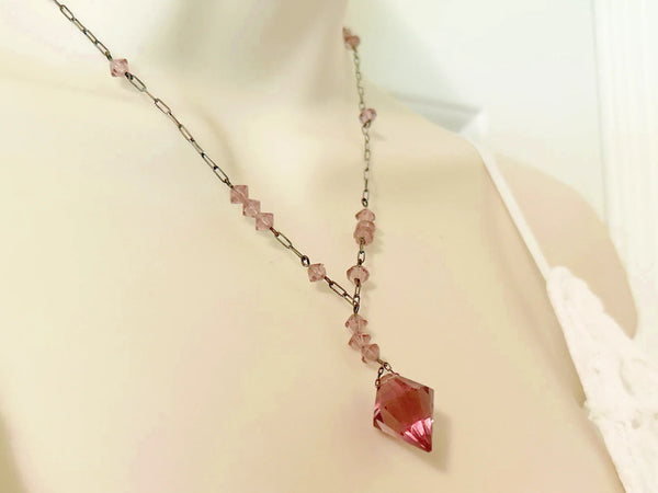 Elegant Purple Violet Antique Crystal Drop Necklace