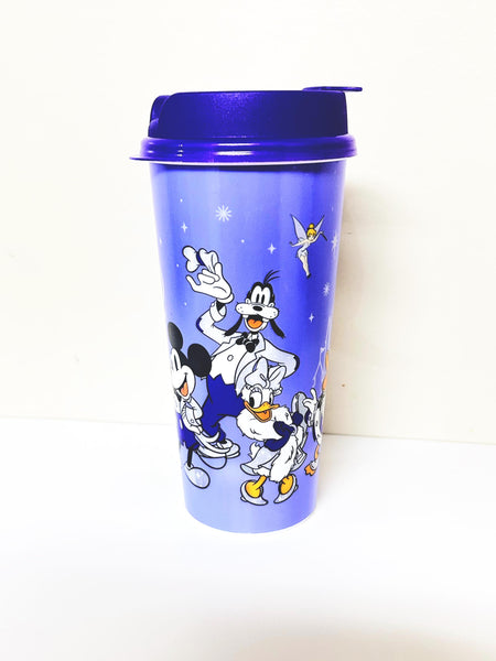 Walt Disney World 100th Anniversary Resort Refillable Tumbler Cup Mug featuring a vibrant purple design, released in 2023 for the "100 Years of Wonder" celebration. 