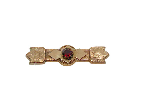 Antique Victorian Bar Brooch with Red Stone
