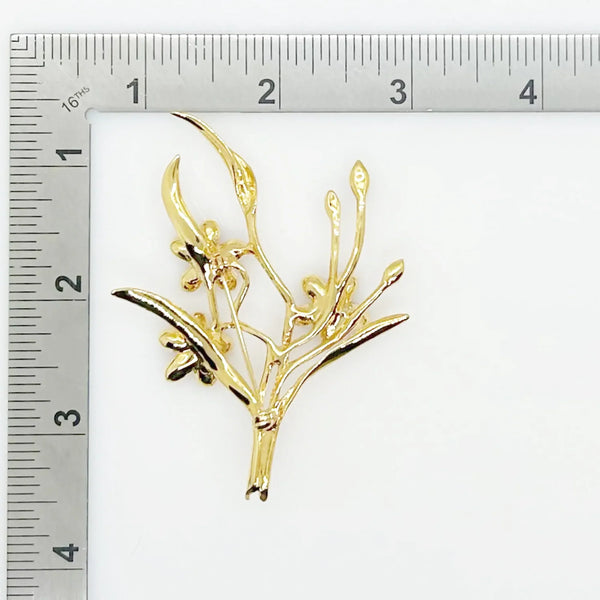 Classic Vintage Floral Branch Brooch with Rich Red Stones