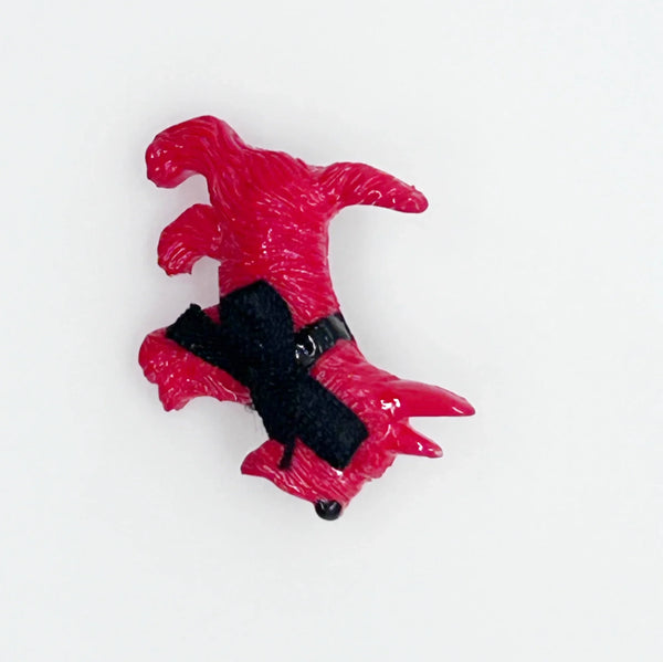 Adopt this captivating and unusual Scottie Dog Brooch, crafted in a bold red hue with a lavish black ribbon bow adorning its neck. Measuring 1.25" in width, it is in impeccable condition. His black collar and nose complete the look. 