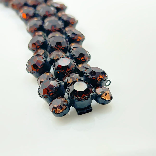 Vintage Mid-Century Multi-Row Smoky Topaz Rhinestone Statement Bracelet