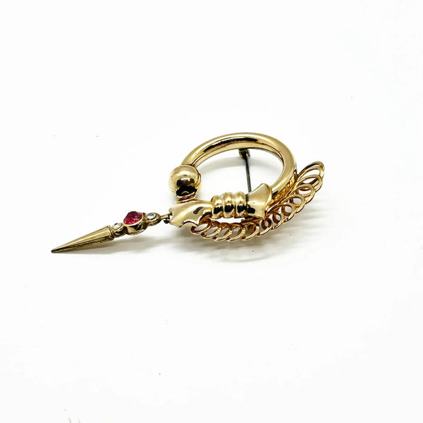 Rare Vintage 1930s A. Regel 1/20 12kt Brooch with Pink and Clear Dangles