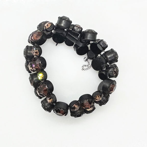 Vintage Mid-Century Multi-Row Smoky Topaz Rhinestone Statement Bracelet