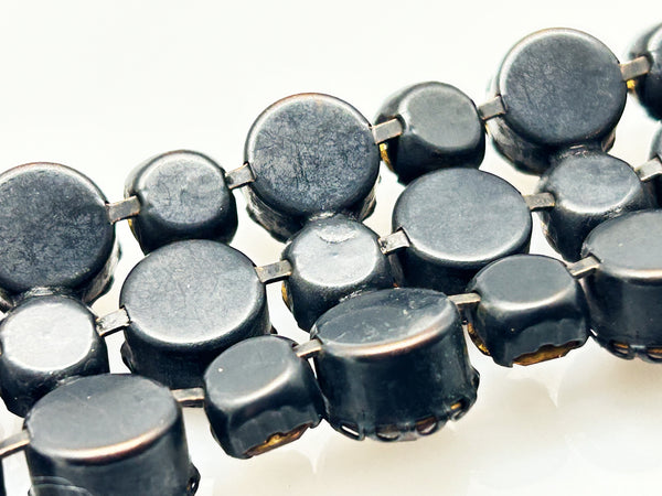 Vintage Mid-Century Multi-Row Smoky Topaz Rhinestone Statement Bracelet
