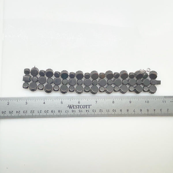 Vintage Mid-Century Multi-Row Smoky Topaz Rhinestone Statement Bracelet