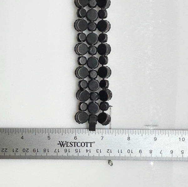 Vintage Mid-Century Multi-Row Smoky Topaz Rhinestone Statement Bracelet