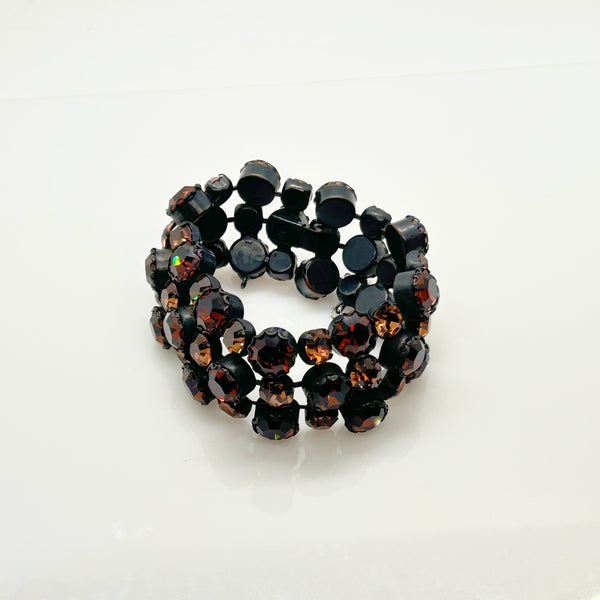 Vintage Mid-Century Multi-Row Smoky Topaz Rhinestone Statement Bracelet