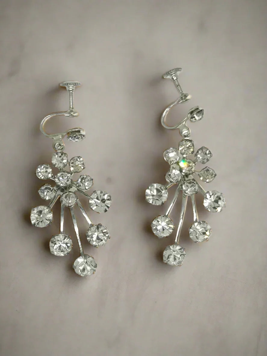 Vintage Fiery Bright Rhinestone Chandelier Drop Earrings