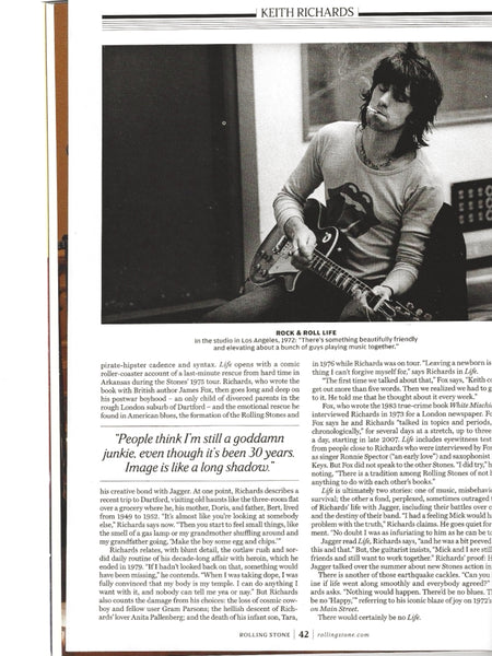 Rolling Stone Magazine October 28, 2010. Keith Richards