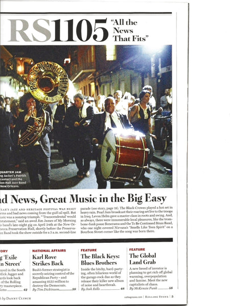 Rolling Stone, Issue 1105, dated May 27, 2010. focuses on the reissue of the band's acclaimed 1972 album, Exile on Main St. 