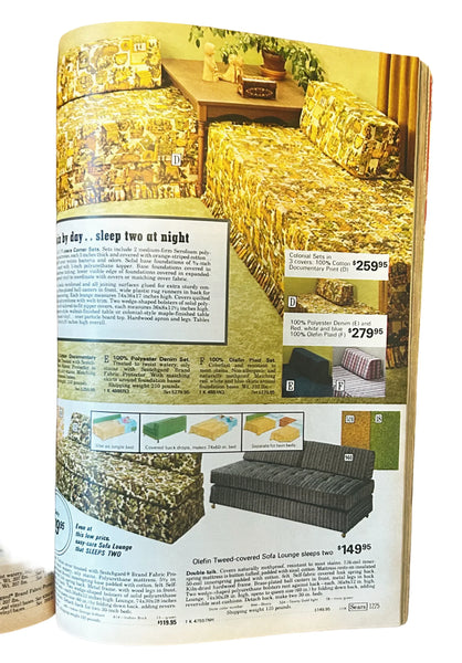 Buckle up for a wild ride through 1974 with this gloriously thick Sears catalog—all 1427 pages of it! This spring-to-summer edition is basically a time machine disguised as a shopping guide, packed with the most wonderfully outrageous fashions, furniture, and gadgets that defined the decade