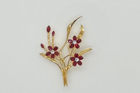 Sinuous Floral Red Stone Vintage Brooch - Lamoree’s Vintage