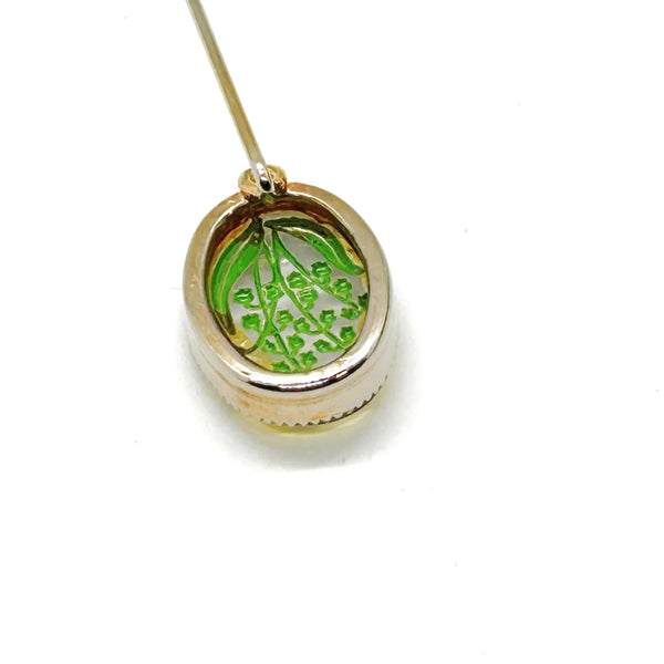 Perfect for vintage lovers: our "Lily of the Valley" Antique Essex Crystal Reverse Intaglio Stickpin provides exquisite floral artistry. Shop today!