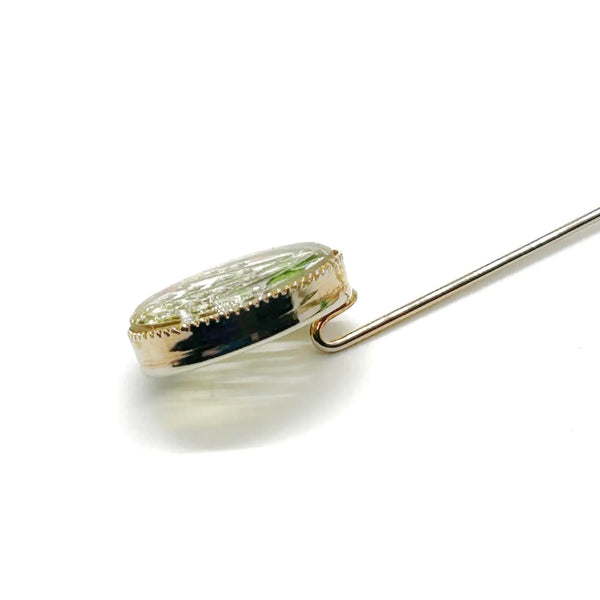 Perfect for vintage lovers: our "Lily of the Valley" Antique Essex Crystal Reverse Intaglio Stickpin provides exquisite floral artistry. Shop today!