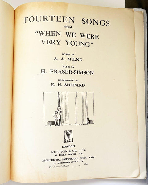 Songs from “When We Were Very Young” by A.A. Milne (1947) Music Book - Lamoree’s Vintage