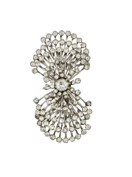 Perfect for vintage jewelry lovers: our Sparkling Vintage Atomic Silvertone Rhinestone Pin provides layered brilliance and a unique, eye-catching look. Shop today!