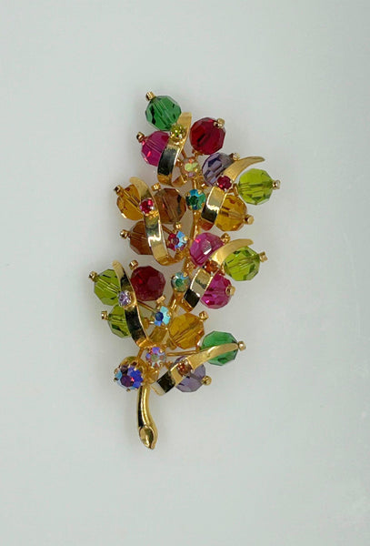 Sparkling Vintage Colorful Crystal Austrian Brooch - Lamoree’s Vintage