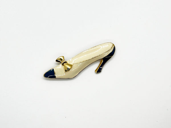 Trifari Cream and Dark Blue Spectator Shoe Brooch