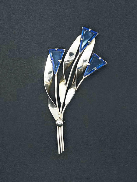 Sterling Silver Violet Blue Abstract Flower Brooch - Lamoree’s Vintage
