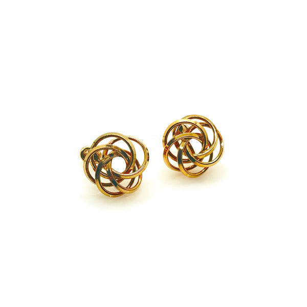 Vintage Gold Tone Multi-Ring Swirl Love Knot Bracelet & Screw Back Earrings Demi Parure Set