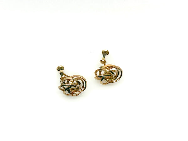 Vintage Gold Tone Multi-Ring Swirl Love Knot Bracelet & Screw Back Earrings Demi Parure Set
