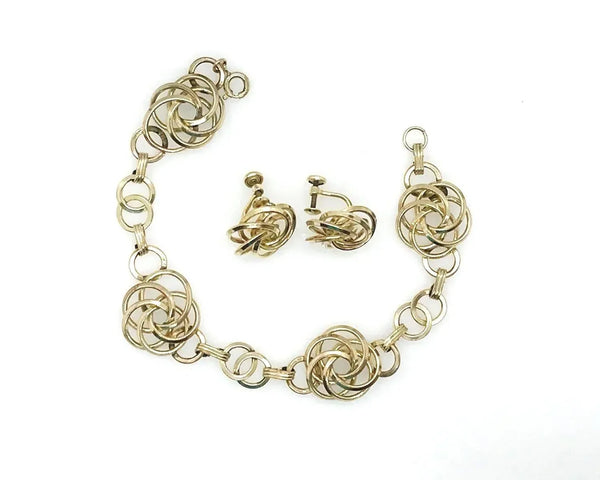 Very Pretty Swirls 1950s 12kt GF Bracelet and Earrings