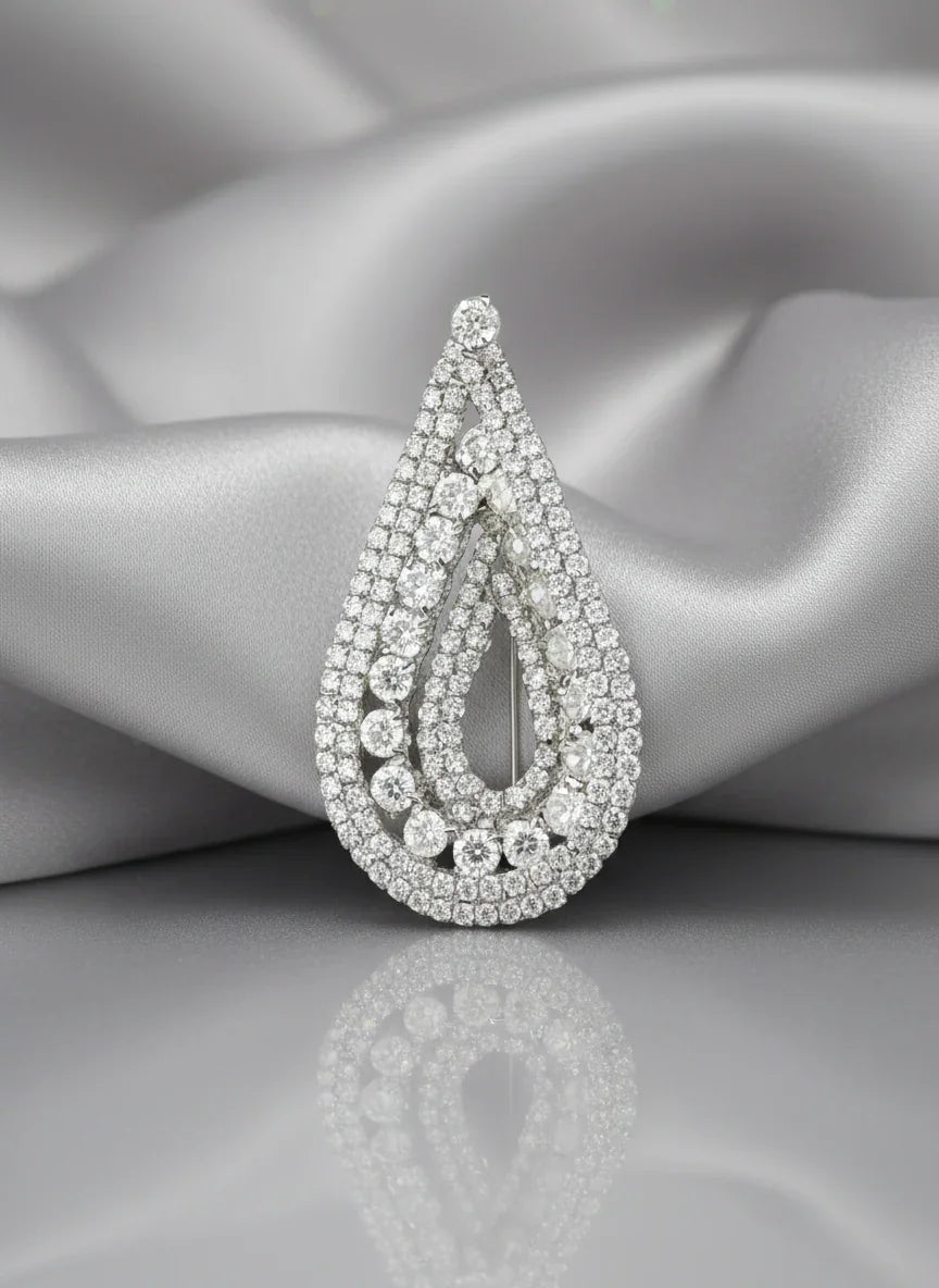 Huge Teardrop Shaped Vintage Rhinestone Brooch