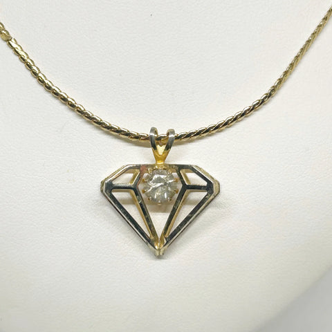 Three Dimensional Diamond-Shaped Vintage Rhinestone Pendant