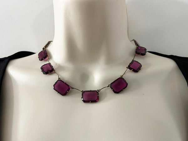 Timeless Beauty- Vintage Czech Violet Clear Stones Necklace - Lamoree’s Vintage