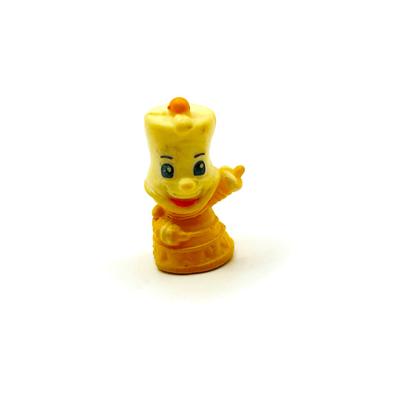 Vintage Disney Princess Squinkies Beauty and the Beast miniature figurine lot of 6. Includes mini squishy figures of Philippe the horse, Lumiere, Cogsworth, blue dress peasant Belle, pink winter dress Belle, and the Enchanted Rose under a cloche dome