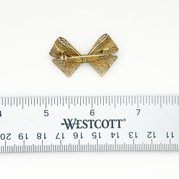 1940s Filigree Two Tone Bow Pin
