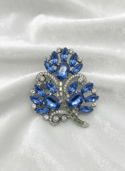 Unforgettable Blue Vintage Rhinestone Brooch with Huge Stones - Lamoree’s Vintage