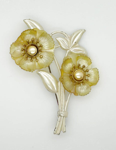 Unusual Vintage Plastic Blooms Flower Brooch - Lamoree’s Vintage