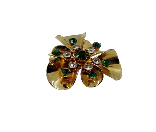 Versatile Vintage Green and White Rhinestone Pin-Pendant