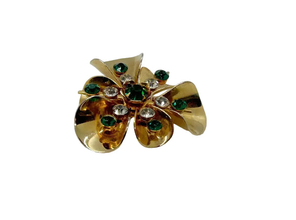 Versatile Vintage Green and White Rhinestone Pin-Pendant
