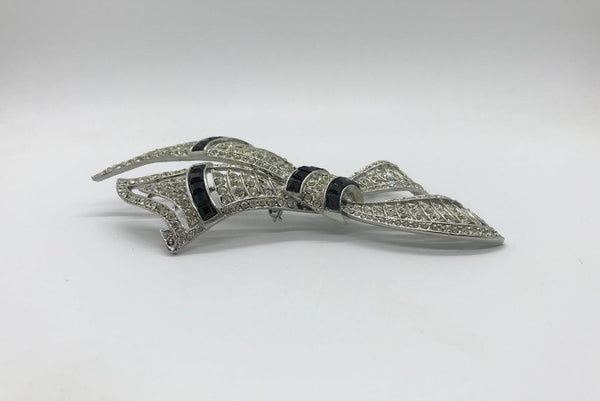 Very Large Deco Style Black and White Stone Bow Brooch - Lamoree’s Vintage