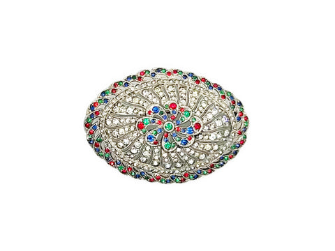 Vintage Edwardian Style Oval Brooch with Glittering Colored Stones