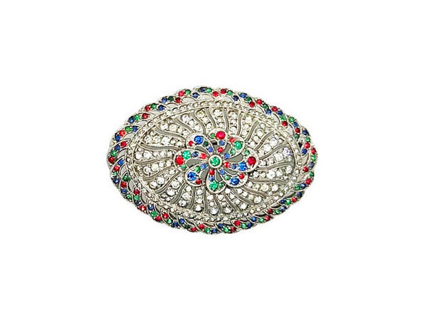Vintage Edwardian Style Oval Brooch with Glittering Colored Stones
