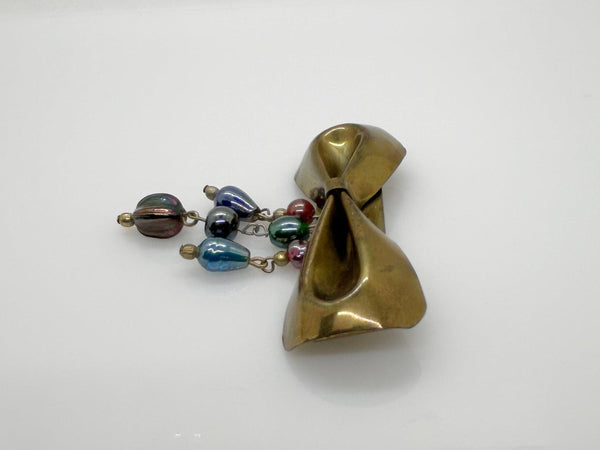 Vintage 1930s Brass Bow with Colored Glass Dangles - Lamoree’s Vintage