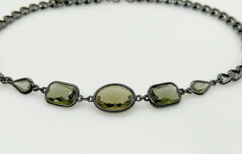 Vintage 1980s Smoky Stones Necklace of Blackened Metal - Lamoree’s Vintage