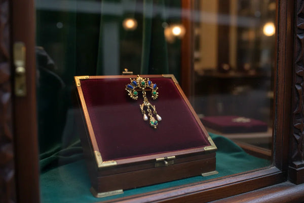 A splendid specimen of Renaissance Revival style, this Vintage ART Brooch showcases the maker's hallmark artistry through its exquisite detailing. 